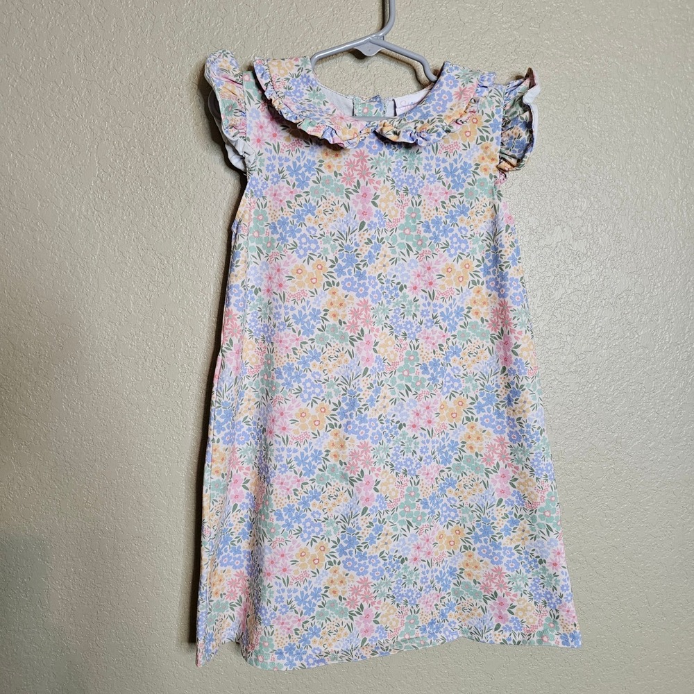 Stitchy Fish Girls Floral Ruffle Peter Pan Collar Dress Pastel 4T Cotton Blend